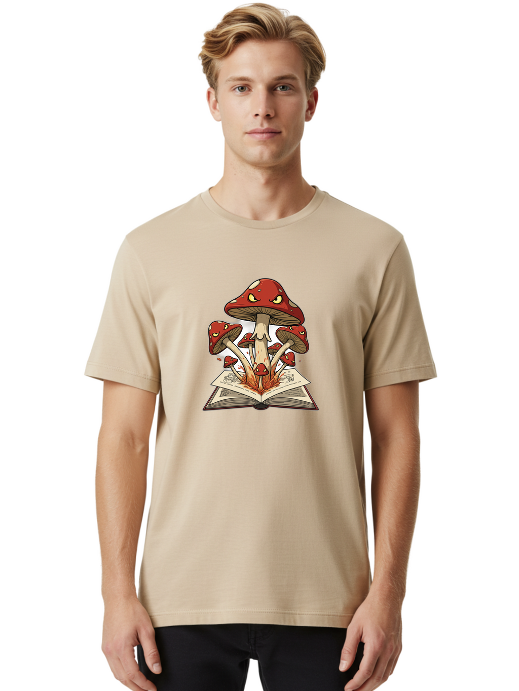 Mushrooms-Emerging-From-Book-1 Men'S Graphic Tee, 100% Cotton, Comfortable Casual Summer Wear, Machine Washable, Vintage Camera, Old Camera, Antique Camera, Black Camera, Classic Photography, Photography Equipment, Nostalgic Device, Bag842