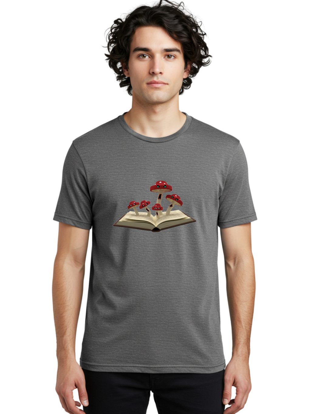 Mushrooms-Growing-From-Book Men'S Graphic Tee, 100% Cotton, Comfortable Casual Summer Wear, Machine Washable, Vintage Camera, Old Camera, Antique Camera, Black Camera, Classic Photography, Photography Equipment, Nostalgic Device, Film Camera, Bag844