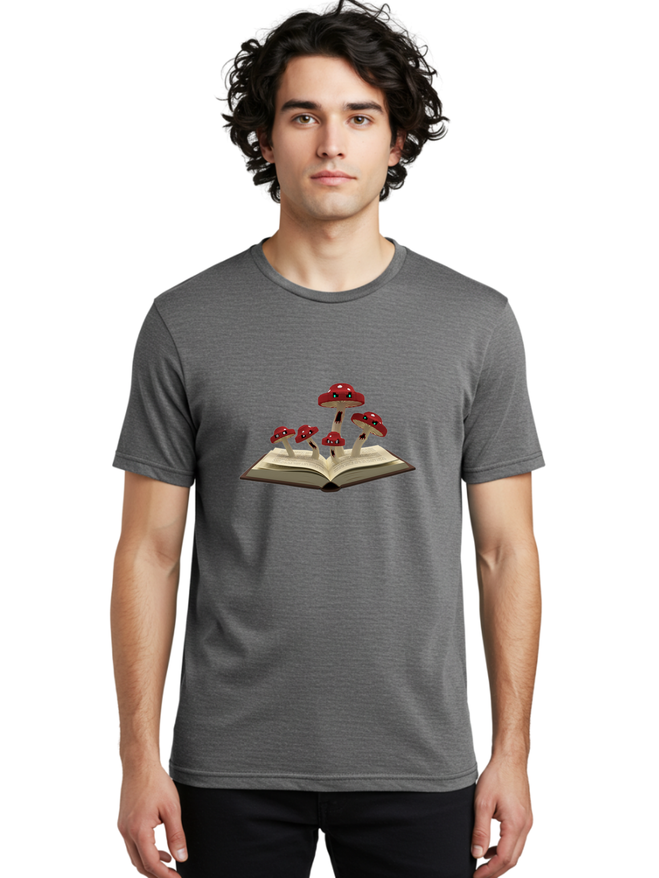 Mushrooms-Growing-From-Book Men'S Graphic Tee, 100% Cotton, Comfortable Casual Summer Wear, Machine Washable, Vintage Camera, Old Camera, Antique Camera, Black Camera, Classic Photography, Photography Equipment, Nostalgic Device, Film Camera, Bag844