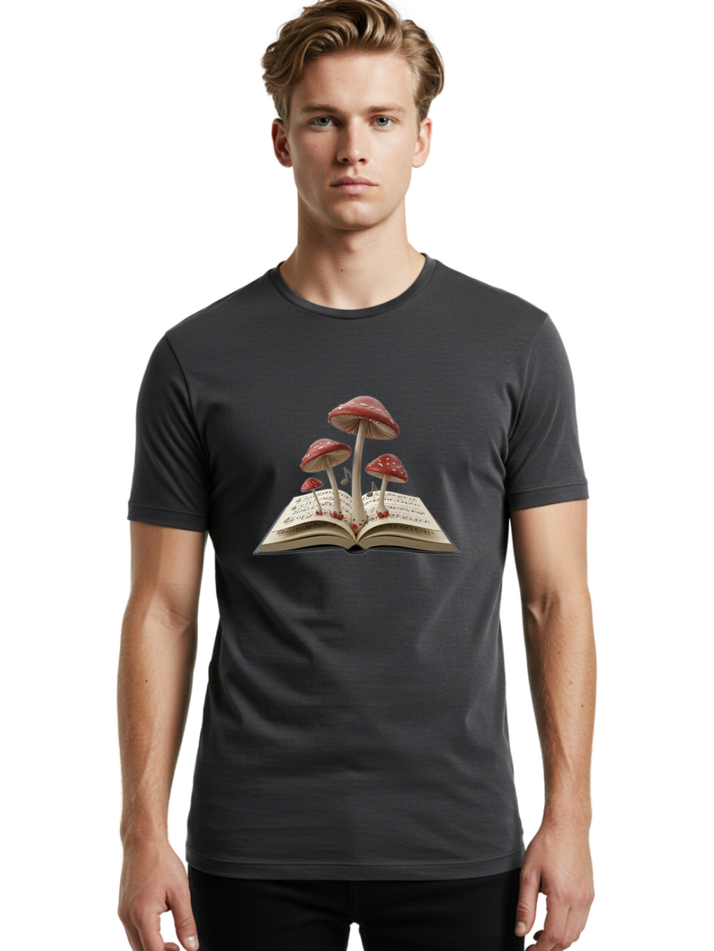 Mushrooms-Rising-From-Open-Book Men'S Graphic Tee, 100% Cotton, Comfortable Casual Summer Wear, Machine Washable, Vintage Camera, Old Camera, Antique Camera, Black Camera, Classic Photography, Photography Equipment, Nostalgic Device, Bag849