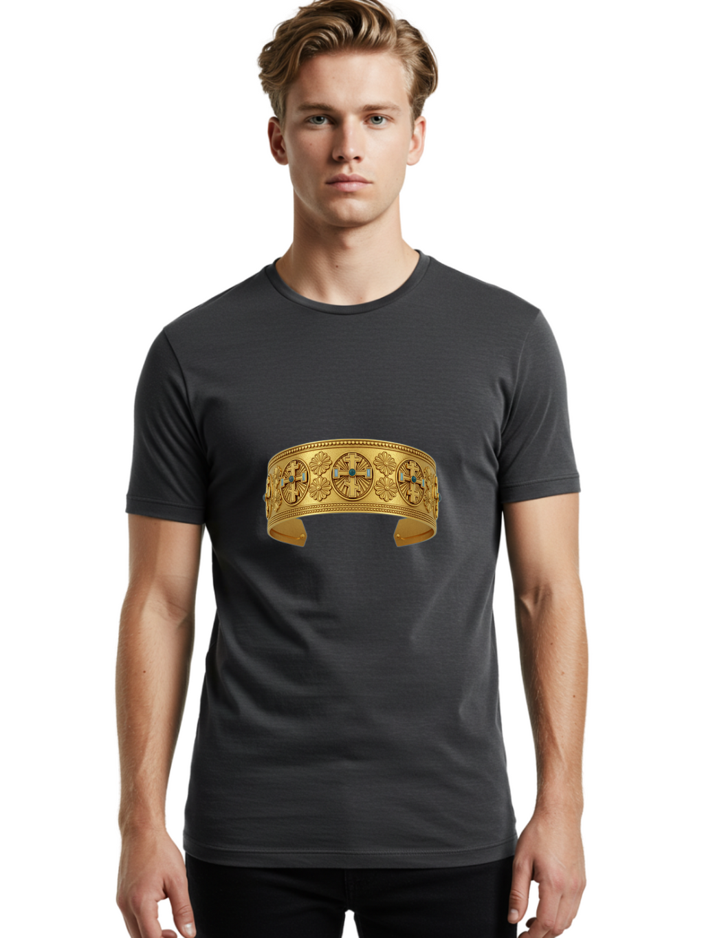 Native-American-Gold-Cuff Men'S Graphic Tee, 100% Cotton, Comfortable Casual Summer Wear, Machine Washable, Vintage Camera, Old Camera, Antique Camera, Black Camera, Classic Photography, Photography Equipment, Nostalgic Device, Film Camera, Bag850