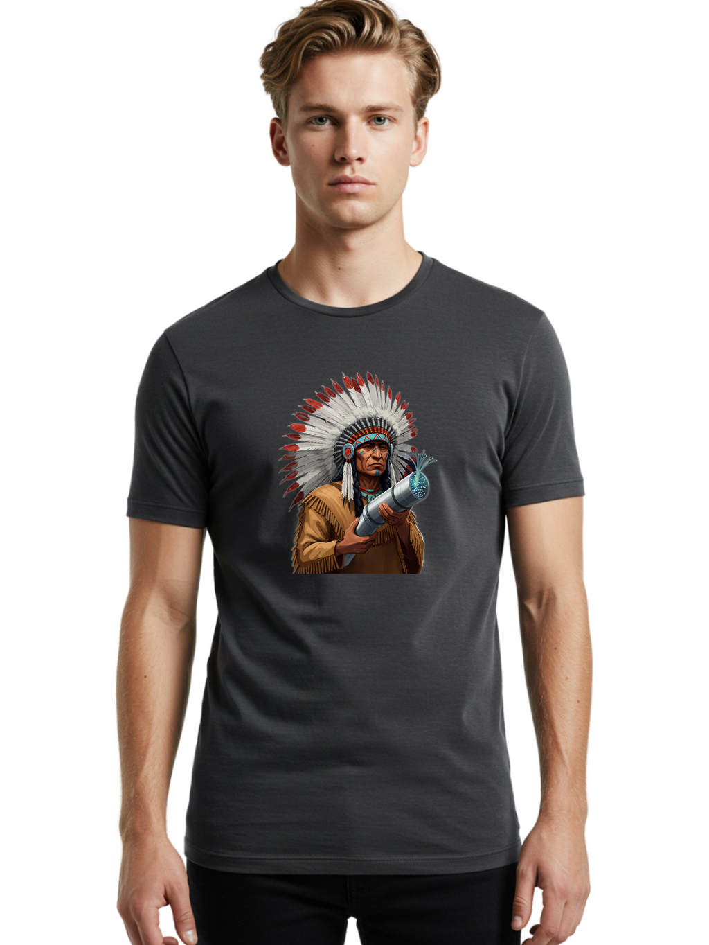 Native-American-Headdress Men'S Graphic Tee, 100% Cotton, Comfortable Casual Summer Wear, Machine Washable, Vintage Camera, Old Camera, Antique Camera, Black Camera, Classic Photography, Photography Equipment, Nostalgic Device, Film Camera, Bag851