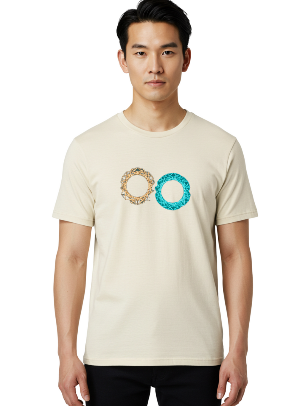 Orange-And-Blue-Wireframe-Circles Men'S Graphic Tee, 100% Cotton, Comfortable Casual Summer Wear, Machine Washable, Vintage Camera, Old Camera, Antique Camera, Black Camera, Classic Photography, Photography Equipment, Nostalgic Device, Bag881