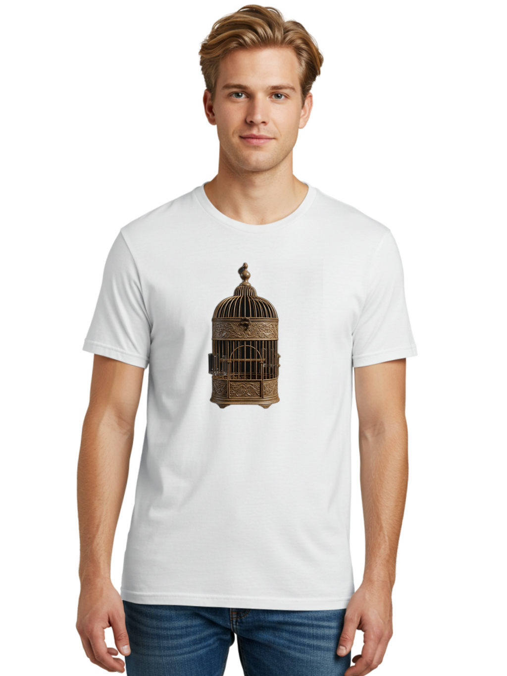 Ornate-Birdcage Men'S Graphic Tee, 100% Cotton, Comfortable Casual Summer Wear, Machine Washable, Vintage Camera, Old Camera, Antique Camera, Black Camera, Classic Photography, Photography Equipment, Nostalgic Device, Film Camera, Camera Art Bag895