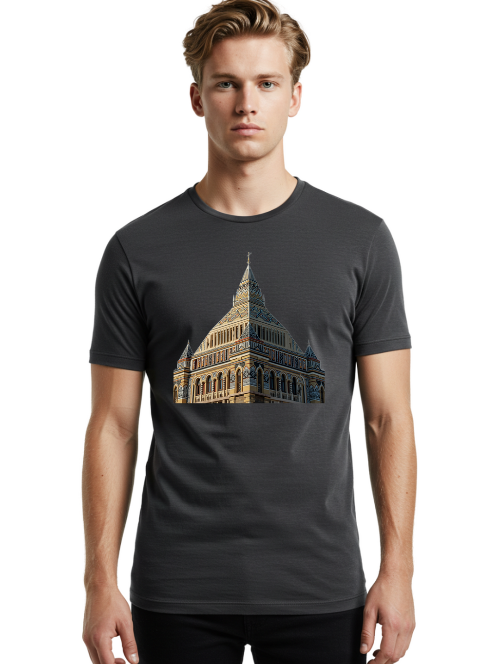 Ornate-Building Men'S Graphic Tee, 100% Cotton, Comfortable Casual Summer Wear, Machine Washable, Vintage Camera, Old Camera, Antique Camera, Black Camera, Classic Photography, Photography Equipment, Nostalgic Device, Film Camera, Camera Art Bag896