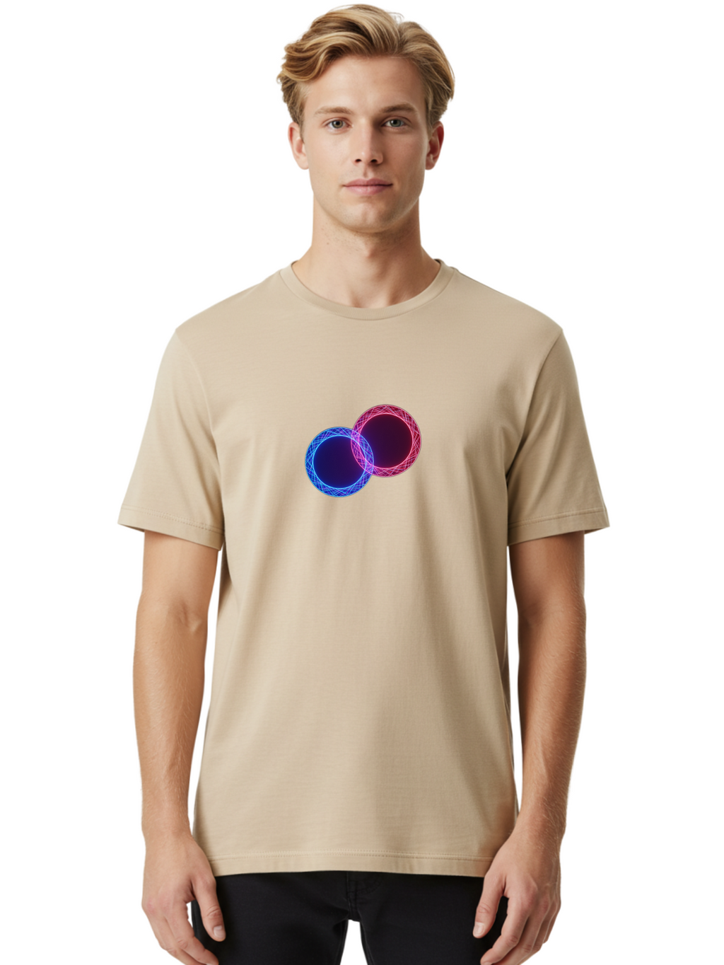 Overlapping-Circles-4 Men'S Graphic Tee, 100% Cotton, Comfortable Casual Summer Wear, Machine Washable, Vintage Camera, Old Camera, Antique Camera, Black Camera, Classic Photography, Photography Equipment, Nostalgic Device, Film Camera, Bag913