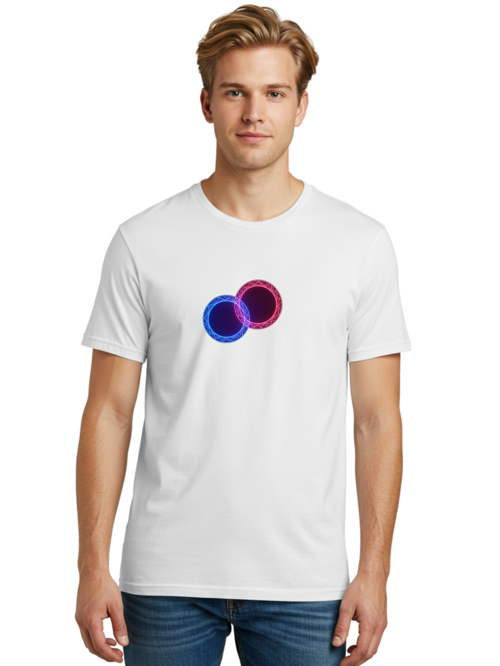 Overlapping-Circles-4 Men'S Graphic Tee, 100% Cotton, Comfortable Casual Summer Wear, Machine Washable, Vintage Camera, Old Camera, Antique Camera, Black Camera, Classic Photography, Photography Equipment, Nostalgic Device, Film Camera, Bag913
