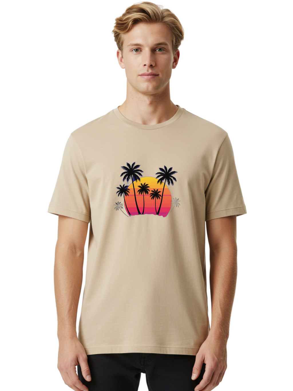 Palm-Trees-Sunset Men'S Graphic Tee, 100% Cotton, Comfortable Casual Summer Wear, Machine Washable, Vintage Camera, Old Camera, Antique Camera, Black Camera, Classic Photography, Photography Equipment, Nostalgic Device, Film Camera, Camera Art Bag925