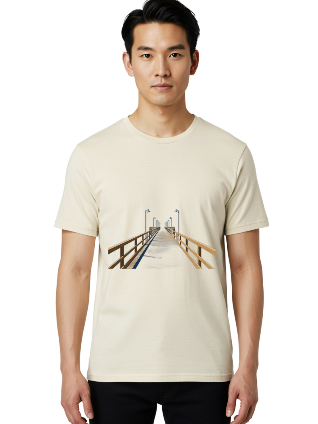 Pier-With-Street-Lights Men'S Graphic Tee, 100% Cotton, Comfortable Casual Summer Wear, Machine Washable, Vintage Camera, Old Camera, Antique Camera, Black Camera, Classic Photography, Photography Equipment, Nostalgic Device, Film Camera, Bag949