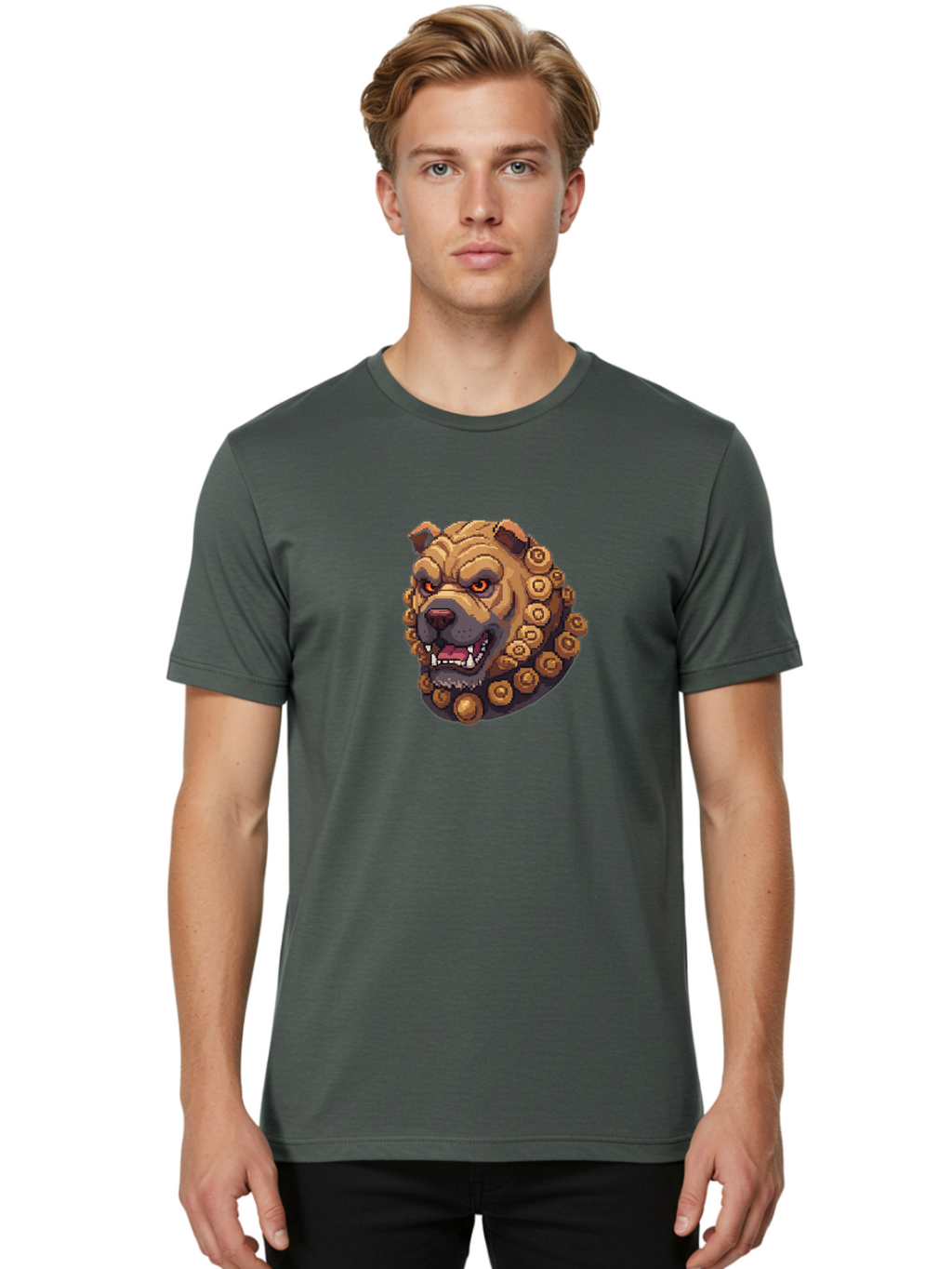 Pixelated-Dog-Head-With-Spiked-Collar Men'S Graphic Tee, 100% Cotton, Comfortable Casual Summer Wear, Machine Washable, Vintage Camera, Old Camera, Antique Camera, Black Camera, Classic Photography, Photography Equipment, Nostalgic Device, Bag976
