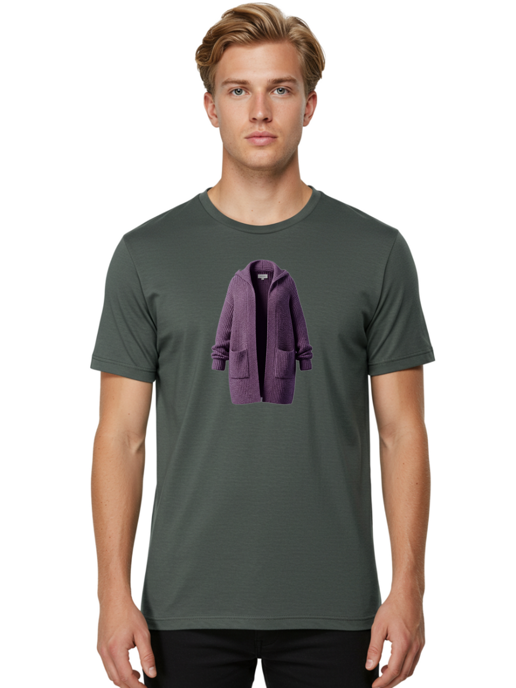 Purple-Knit-Cardigan Men'S Graphic Tee, 100% Cotton, Comfortable Casual Summer Wear, Machine Washable, Vintage Camera, Old Camera, Antique Camera, Black Camera, Classic Photography, Photography Equipment, Nostalgic Device, Film Camera, Bag991