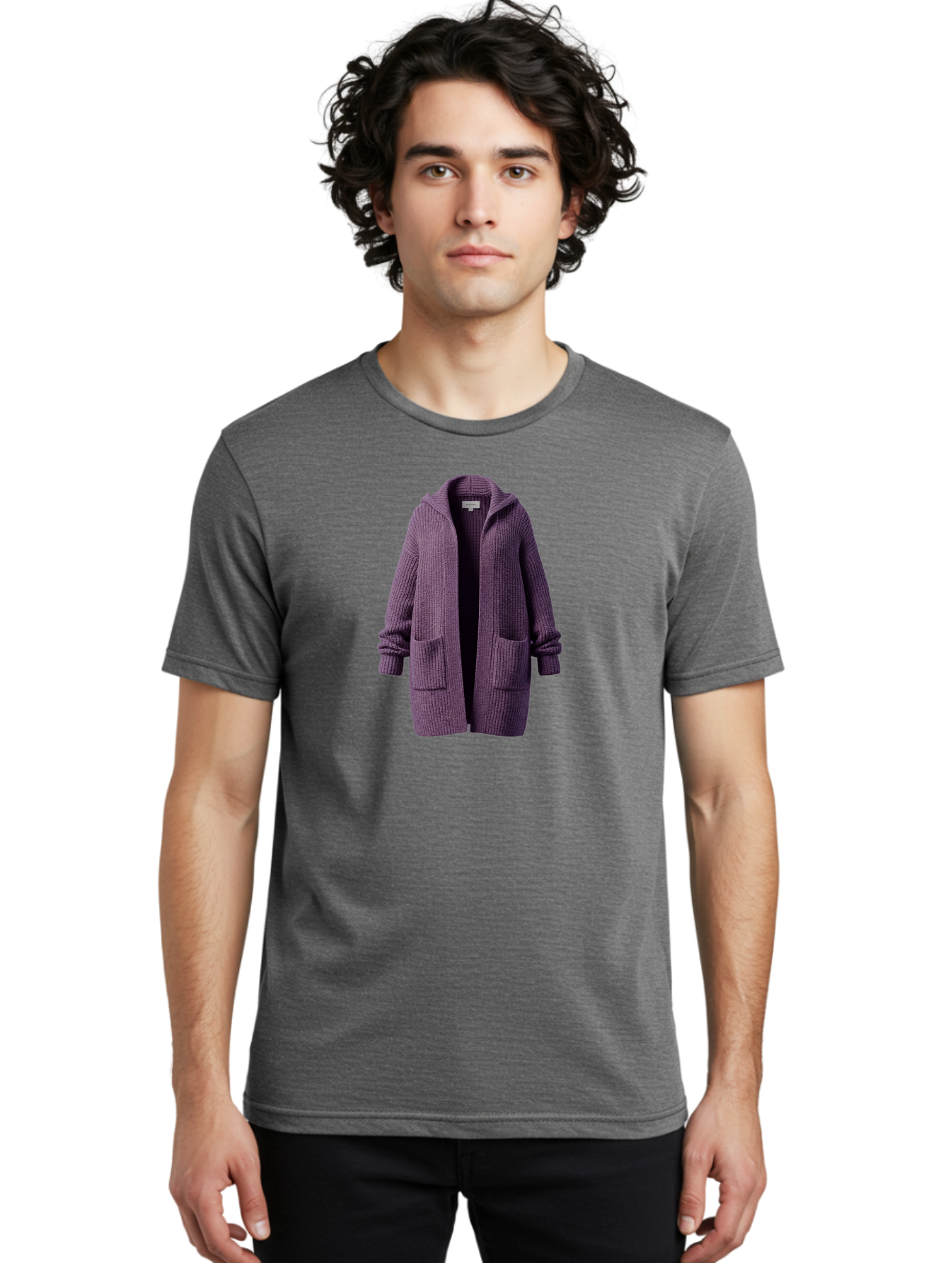 Purple-Knit-Cardigan Men'S Graphic Tee, 100% Cotton, Comfortable Casual Summer Wear, Machine Washable, Vintage Camera, Old Camera, Antique Camera, Black Camera, Classic Photography, Photography Equipment, Nostalgic Device, Film Camera, Bag991