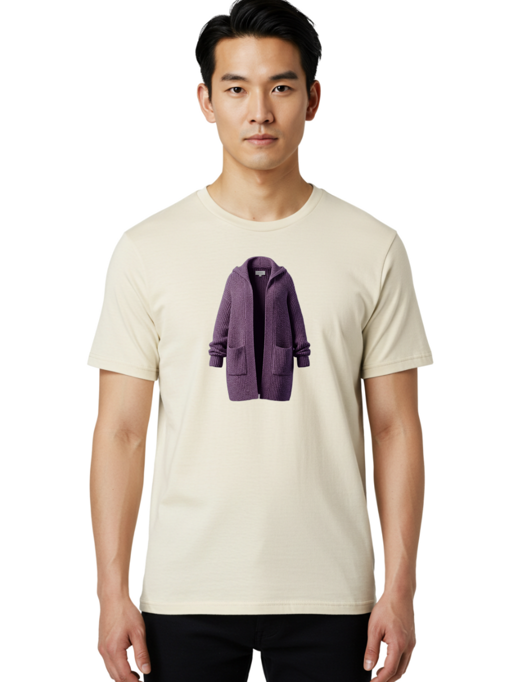 Purple-Knit-Cardigan Men'S Graphic Tee, 100% Cotton, Comfortable Casual Summer Wear, Machine Washable, Vintage Camera, Old Camera, Antique Camera, Black Camera, Classic Photography, Photography Equipment, Nostalgic Device, Film Camera, Bag991
