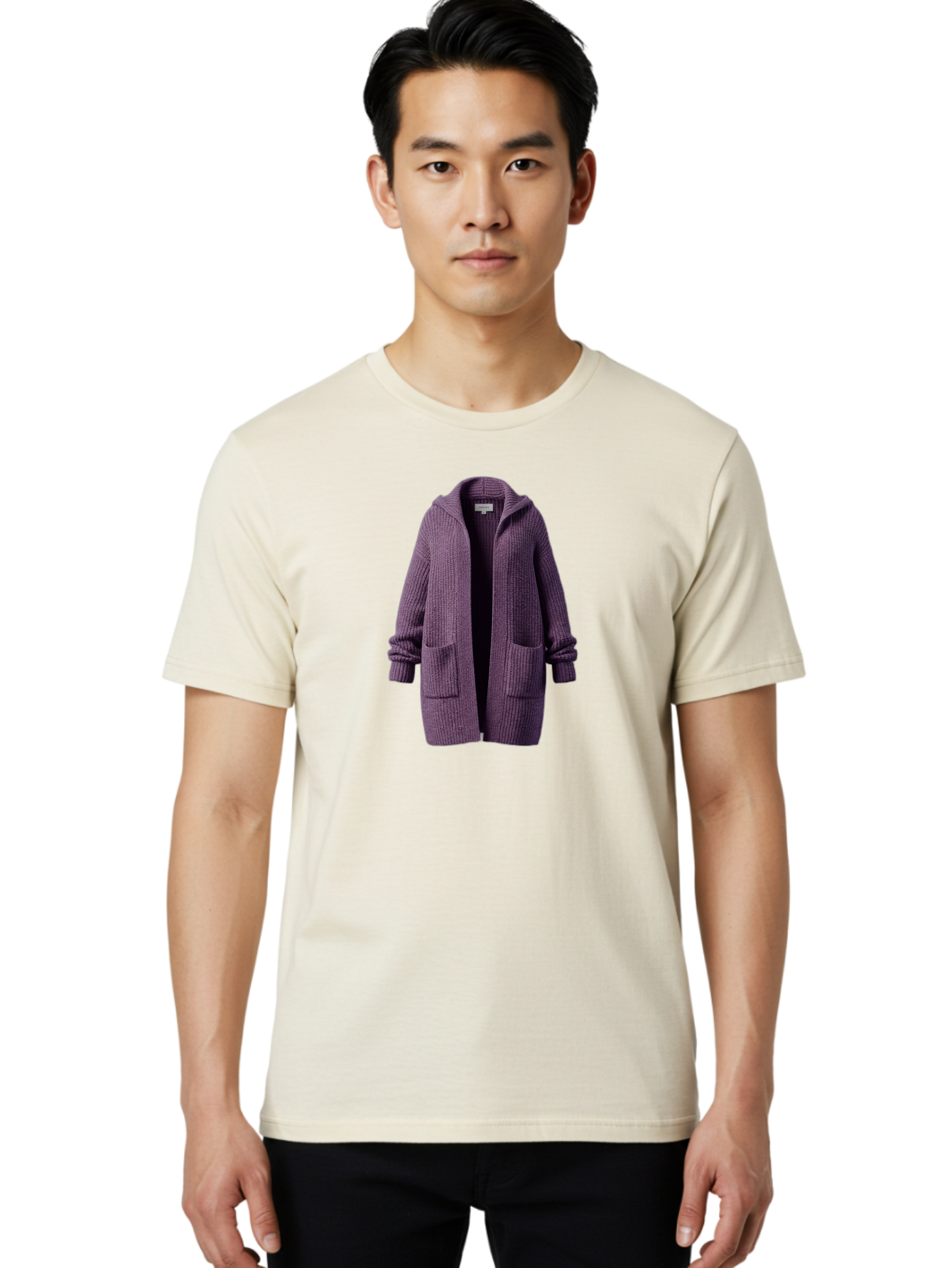 Purple-Knit-Cardigan Men'S Graphic Tee, 100% Cotton, Comfortable Casual Summer Wear, Machine Washable, Vintage Camera, Old Camera, Antique Camera, Black Camera, Classic Photography, Photography Equipment, Nostalgic Device, Film Camera, Bag991