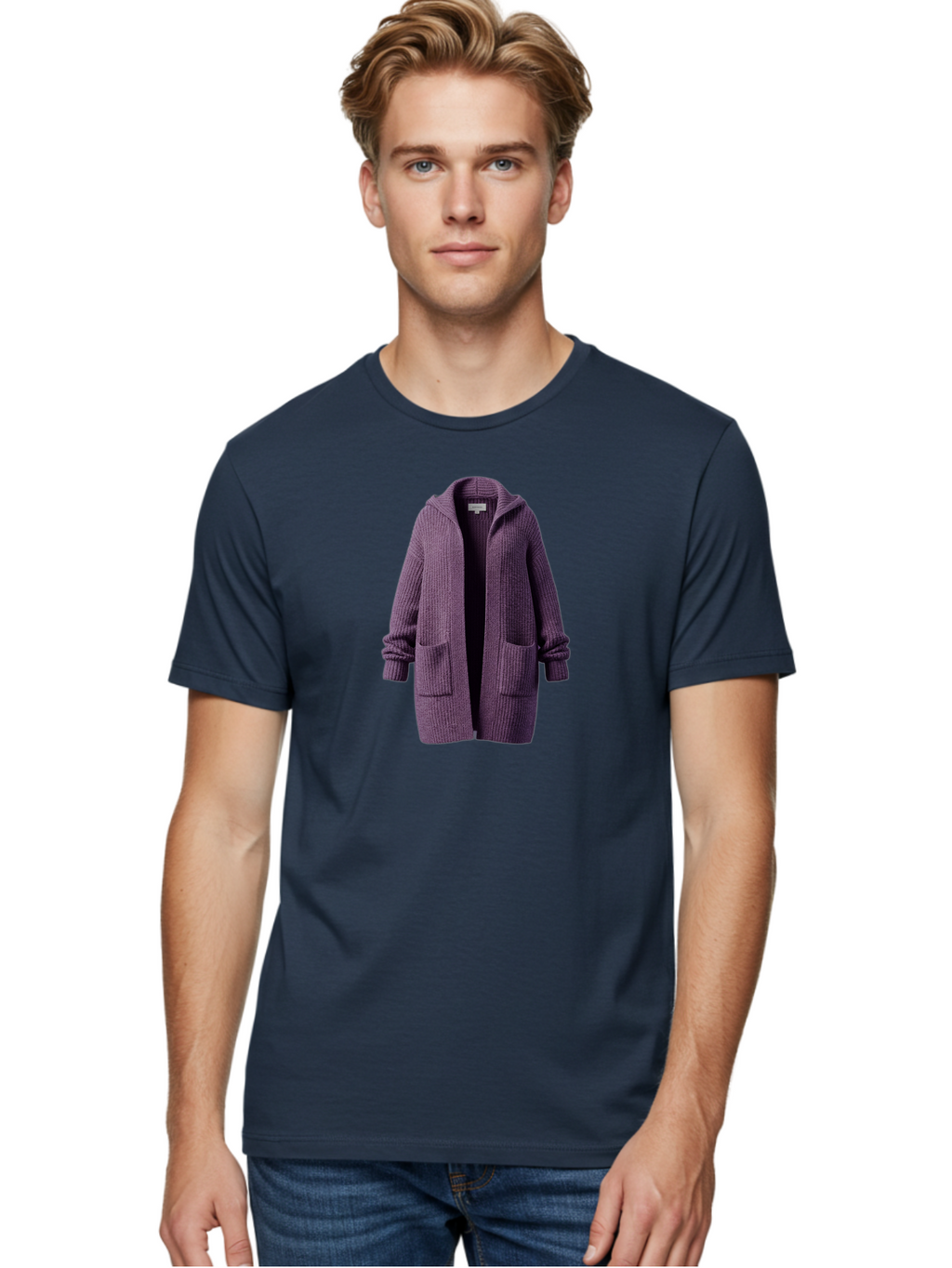 Purple-Knit-Cardigan Men'S Graphic Tee, 100% Cotton, Comfortable Casual Summer Wear, Machine Washable, Vintage Camera, Old Camera, Antique Camera, Black Camera, Classic Photography, Photography Equipment, Nostalgic Device, Film Camera, Bag991