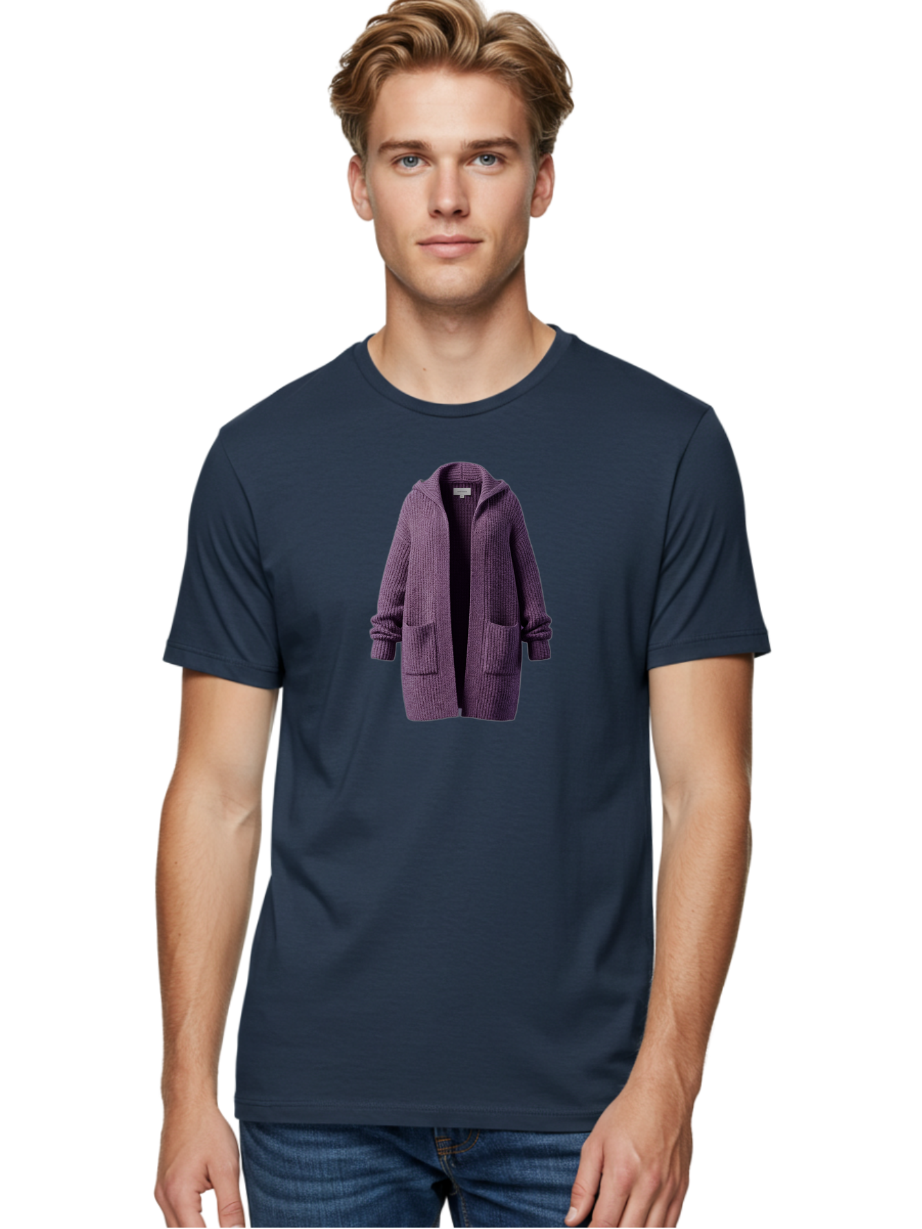 Purple-Knit-Cardigan Men'S Graphic Tee, 100% Cotton, Comfortable Casual Summer Wear, Machine Washable, Vintage Camera, Old Camera, Antique Camera, Black Camera, Classic Photography, Photography Equipment, Nostalgic Device, Film Camera, Bag991