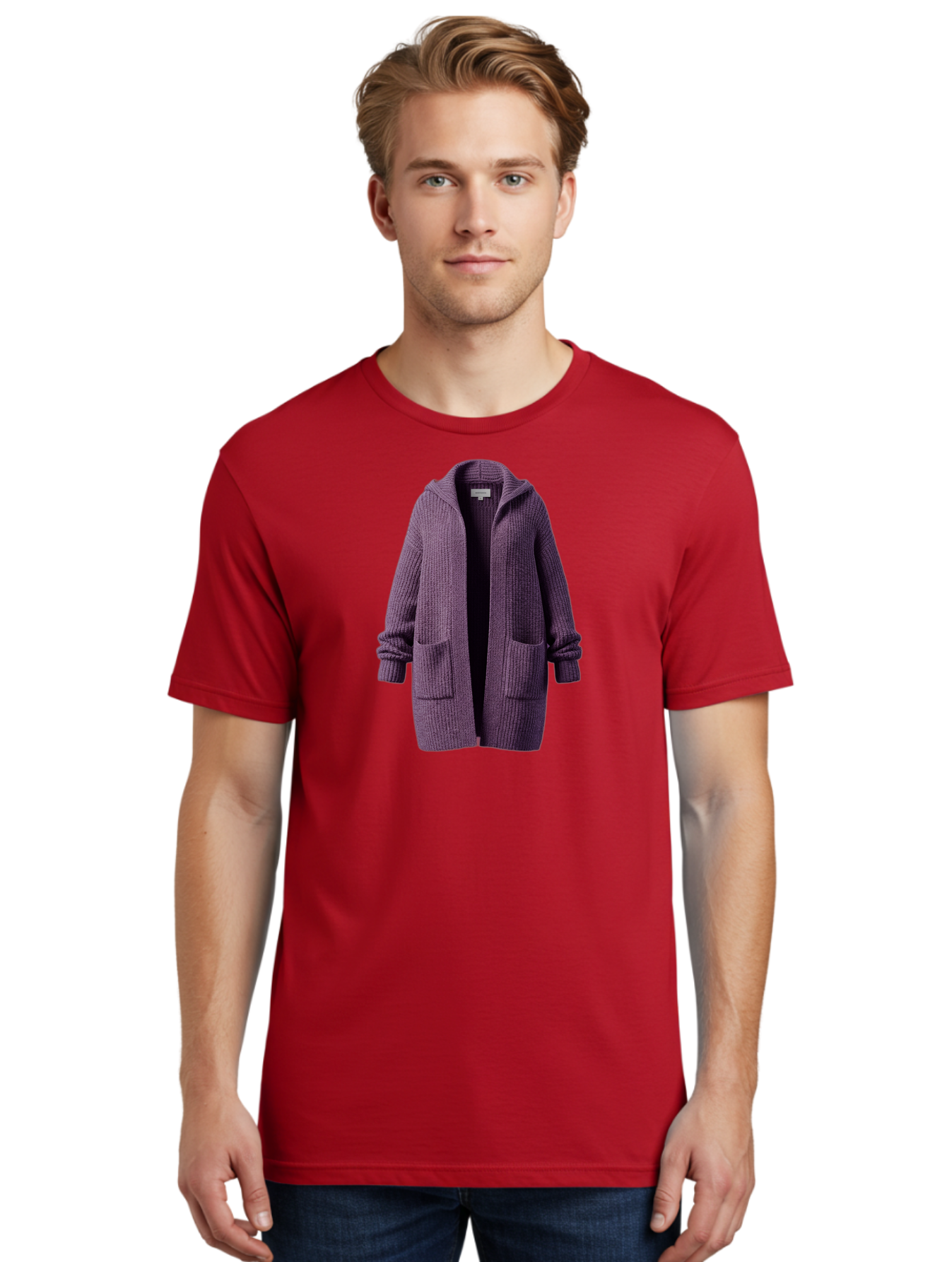 Purple-Knit-Cardigan Men'S Graphic Tee, 100% Cotton, Comfortable Casual Summer Wear, Machine Washable, Vintage Camera, Old Camera, Antique Camera, Black Camera, Classic Photography, Photography Equipment, Nostalgic Device, Film Camera, Bag991