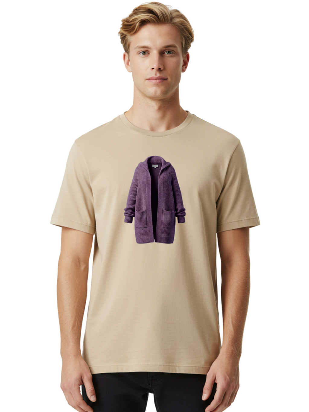 Purple-Knit-Cardigan Men'S Graphic Tee, 100% Cotton, Comfortable Casual Summer Wear, Machine Washable, Vintage Camera, Old Camera, Antique Camera, Black Camera, Classic Photography, Photography Equipment, Nostalgic Device, Film Camera, Bag991