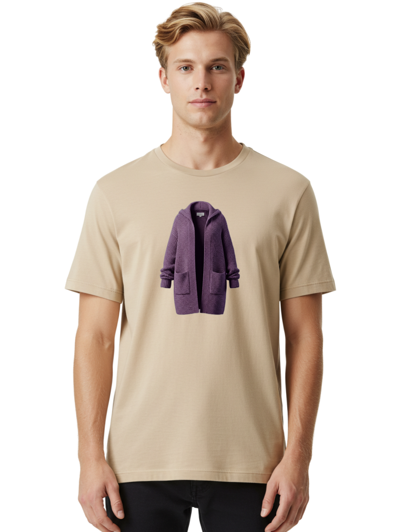 Purple-Knit-Cardigan Men'S Graphic Tee, 100% Cotton, Comfortable Casual Summer Wear, Machine Washable, Vintage Camera, Old Camera, Antique Camera, Black Camera, Classic Photography, Photography Equipment, Nostalgic Device, Film Camera, Bag991