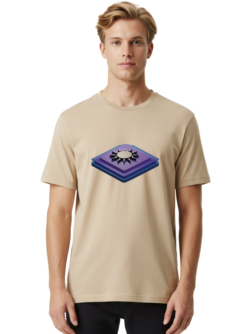 Purple-Square-With-Sun Men'S Graphic Tee, 100% Cotton, Comfortable Casual Summer Wear, Machine Washable, Vintage Camera, Old Camera, Antique Camera, Black Camera, Classic Photography, Photography Equipment, Nostalgic Device, Film Camera, Bag997