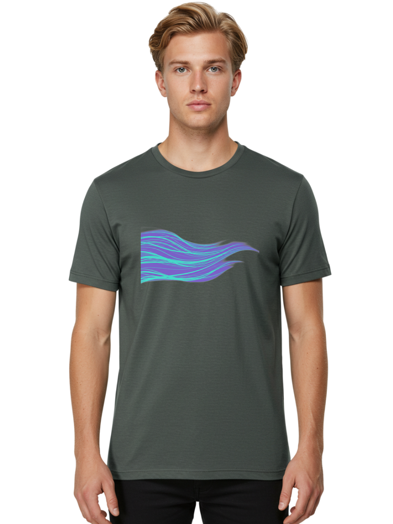 Purple-Wave-Lines Men'S Graphic Tee, 100% Cotton, Comfortable Casual Summer Wear, Machine Washable, Vintage Camera, Old Camera, Antique Camera, Black Camera, Classic Photography, Photography Equipment, Nostalgic Device, Film Camera, Camera Art Bag998