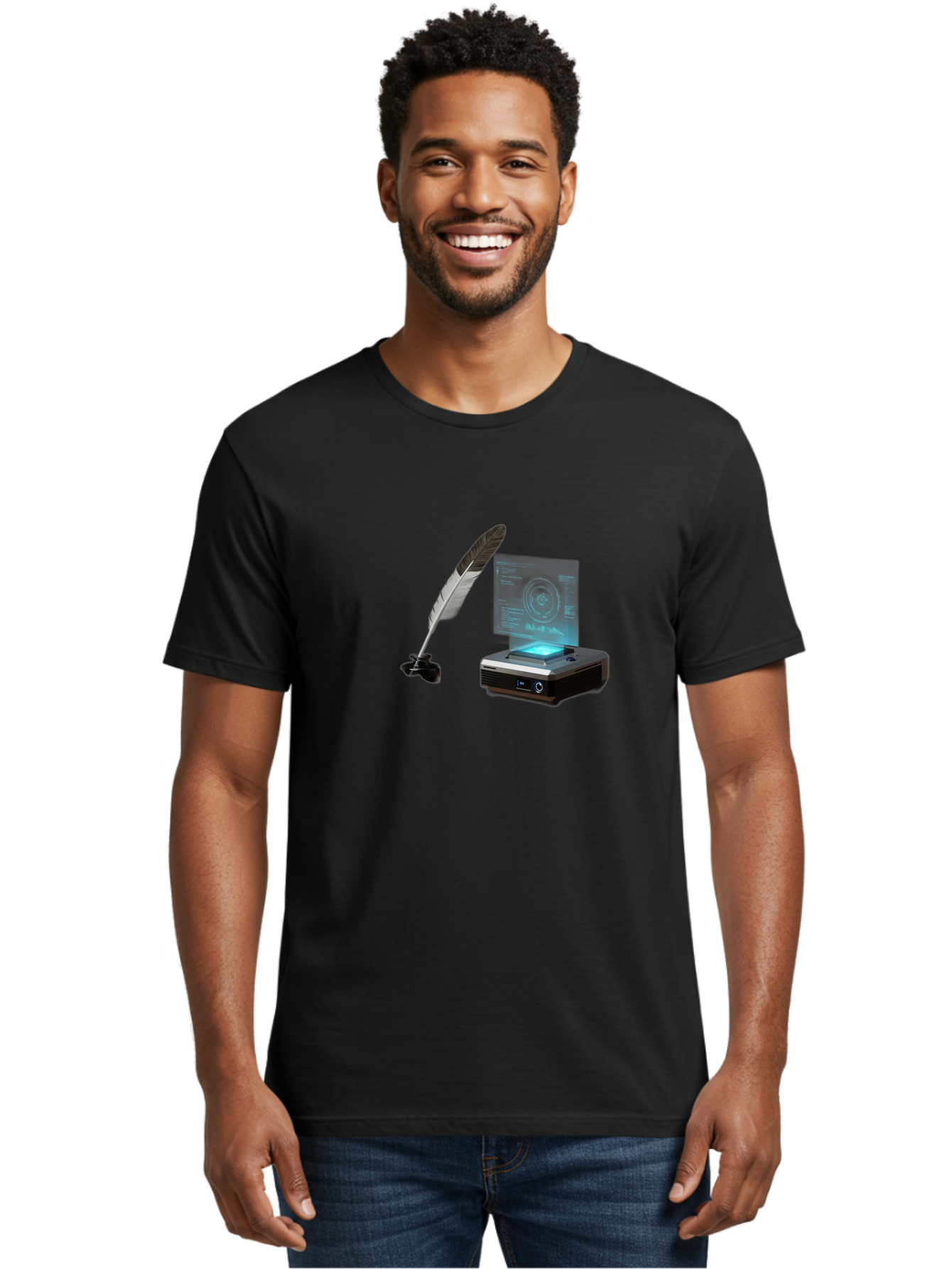 Quill-Pen-And-Document-Scanner Men'S Graphic Tee, 100% Cotton, Comfortable Casual Summer Wear, Machine Washable, Vintage Camera, Old Camera, Antique Camera, Black Camera, Classic Photography, Photography Equipment, Nostalgic Device, Bah004