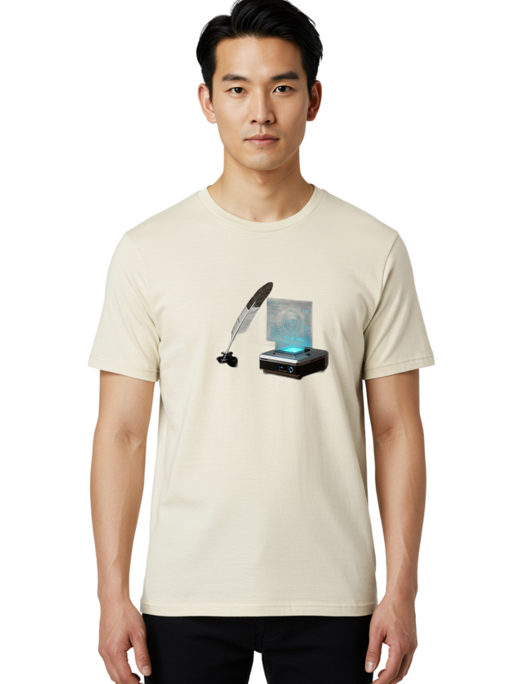 Quill-Pen-And-Document-Scanner Men'S Graphic Tee, 100% Cotton, Comfortable Casual Summer Wear, Machine Washable, Vintage Camera, Old Camera, Antique Camera, Black Camera, Classic Photography, Photography Equipment, Nostalgic Device, Bah004