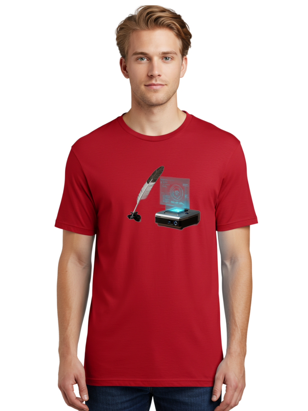 Quill-Pen-And-Document-Scanner Men'S Graphic Tee, 100% Cotton, Comfortable Casual Summer Wear, Machine Washable, Vintage Camera, Old Camera, Antique Camera, Black Camera, Classic Photography, Photography Equipment, Nostalgic Device, Bah004