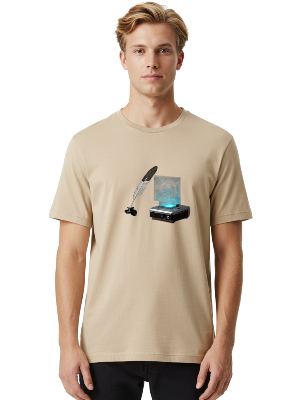 Quill-Pen-And-Document-Scanner Men'S Graphic Tee, 100% Cotton, Comfortable Casual Summer Wear, Machine Washable, Vintage Camera, Old Camera, Antique Camera, Black Camera, Classic Photography, Photography Equipment, Nostalgic Device, Bah004