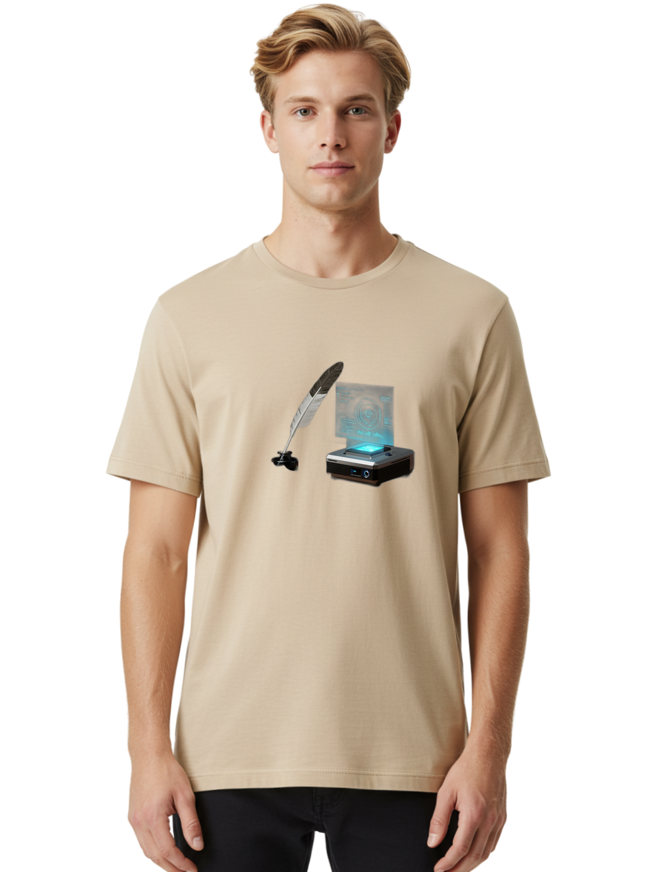 Quill-Pen-And-Document-Scanner Men'S Graphic Tee, 100% Cotton, Comfortable Casual Summer Wear, Machine Washable, Vintage Camera, Old Camera, Antique Camera, Black Camera, Classic Photography, Photography Equipment, Nostalgic Device, Bah004