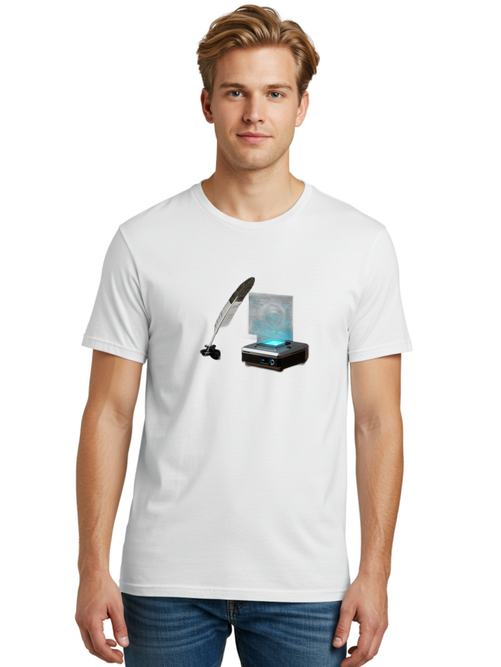 Quill-Pen-And-Document-Scanner Men'S Graphic Tee, 100% Cotton, Comfortable Casual Summer Wear, Machine Washable, Vintage Camera, Old Camera, Antique Camera, Black Camera, Classic Photography, Photography Equipment, Nostalgic Device, Bah004