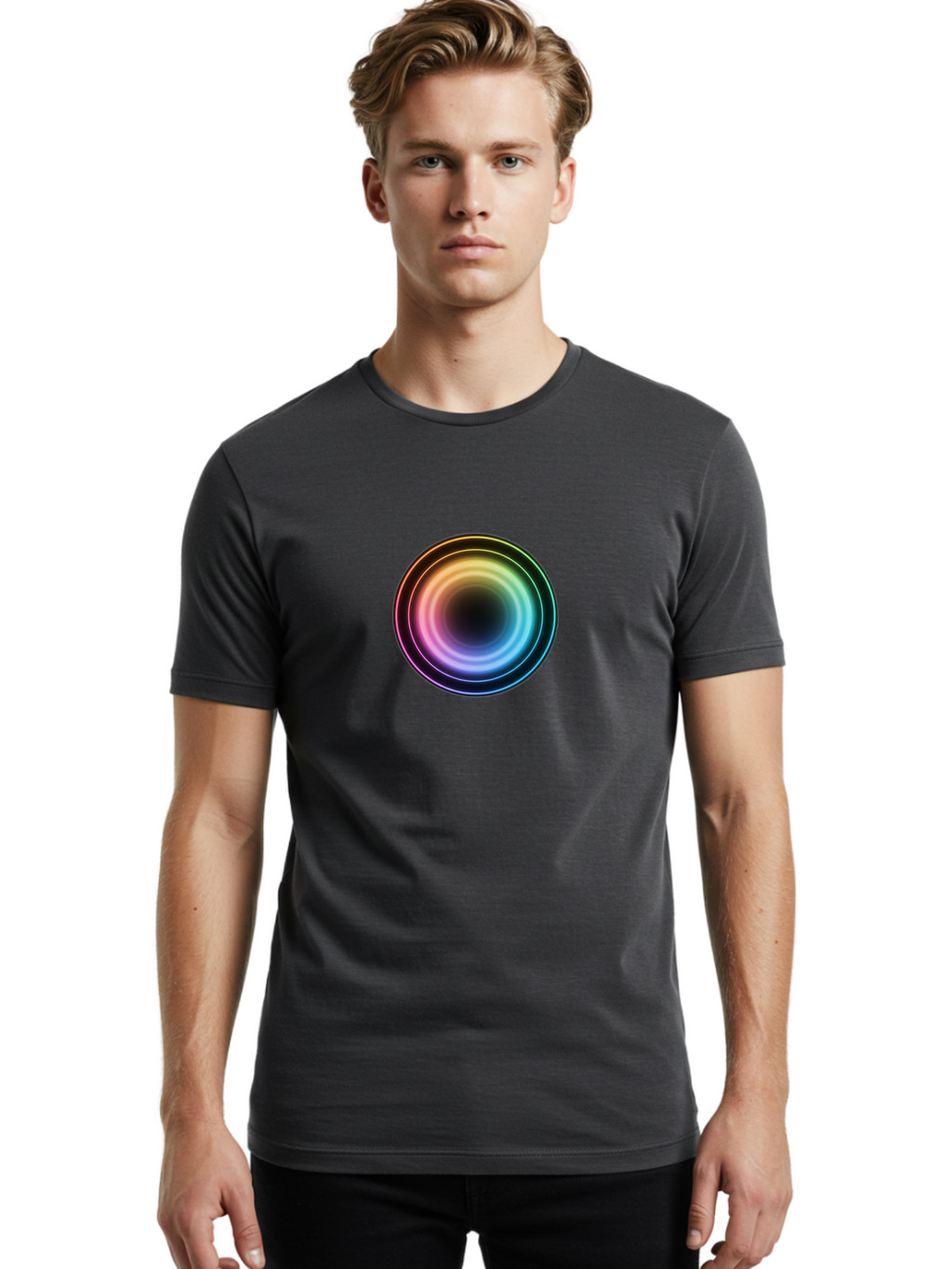 Rainbow-Circle Men'S Graphic Tee, 100% Cotton, Comfortable Casual Summer Wear, Machine Washable, Vintage Camera, Old Camera, Antique Camera, Black Camera, Classic Photography, Photography Equipment, Nostalgic Device, Film Camera, Camera Art Bah005