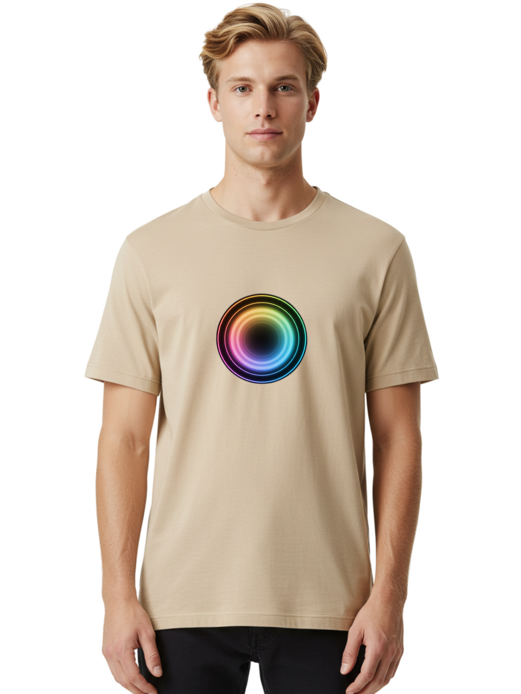 Rainbow-Circle Men'S Graphic Tee, 100% Cotton, Comfortable Casual Summer Wear, Machine Washable, Vintage Camera, Old Camera, Antique Camera, Black Camera, Classic Photography, Photography Equipment, Nostalgic Device, Film Camera, Camera Art Bah005