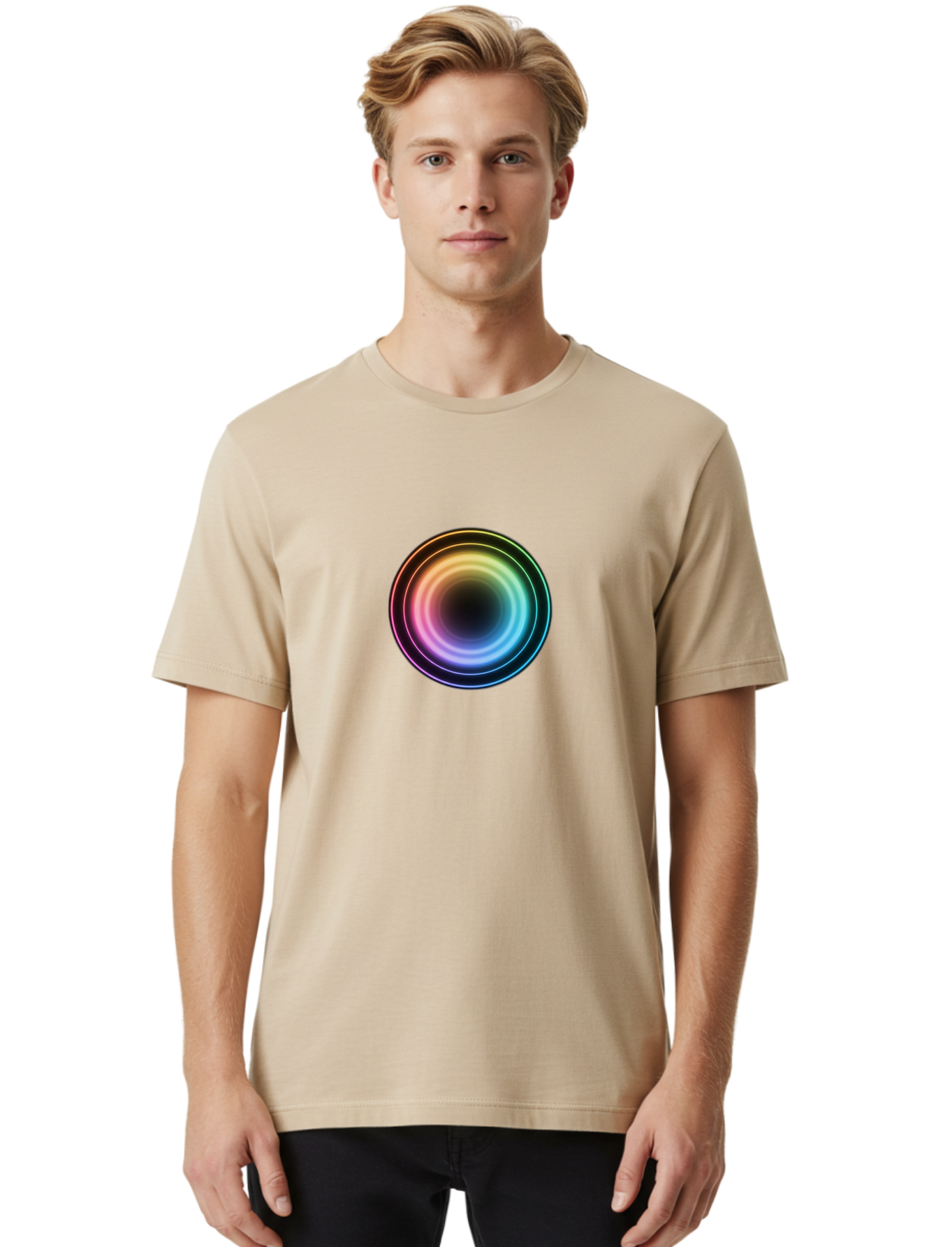 Rainbow-Circle Men'S Graphic Tee, 100% Cotton, Comfortable Casual Summer Wear, Machine Washable, Vintage Camera, Old Camera, Antique Camera, Black Camera, Classic Photography, Photography Equipment, Nostalgic Device, Film Camera, Camera Art Bah005