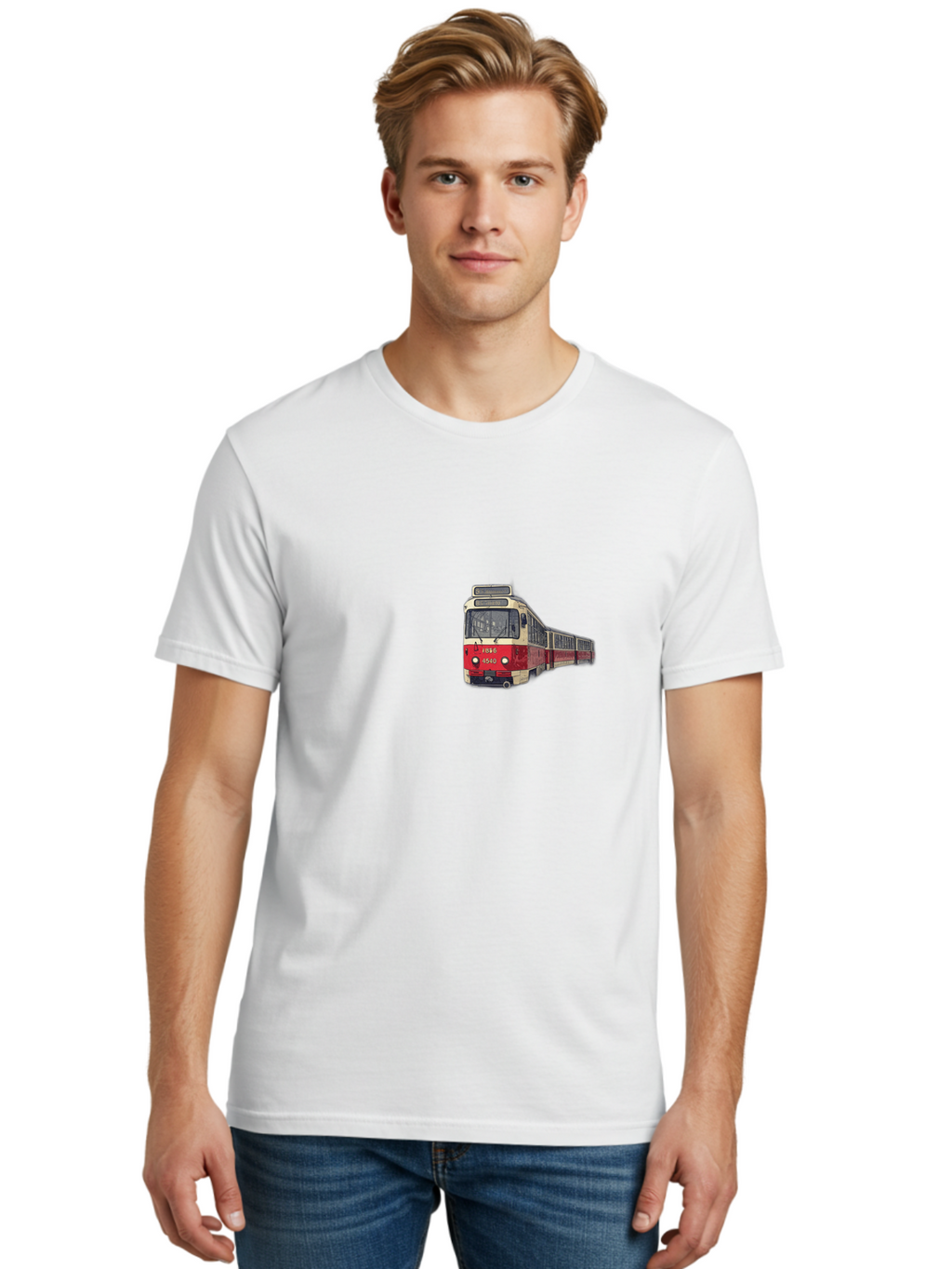 Red-And-White-Train-1536 Men'S Graphic Tee, 100% Cotton, Comfortable Casual Summer Wear, Machine Washable, Vintage Camera, Old Camera, Antique Camera, Black Camera, Classic Photography, Photography Equipment, Nostalgic Device, Film Camera, Bah014