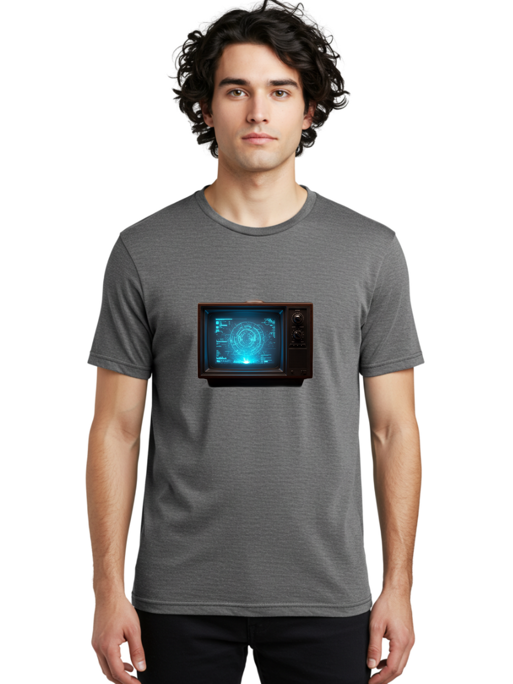 Retro-Tv-With-Radar-Screen Men'S Graphic Tee, 100% Cotton, Comfortable Casual Summer Wear, Machine Washable, Vintage Camera, Old Camera, Antique Camera, Black Camera, Classic Photography, Photography Equipment, Nostalgic Device, Film Camera, Bah025