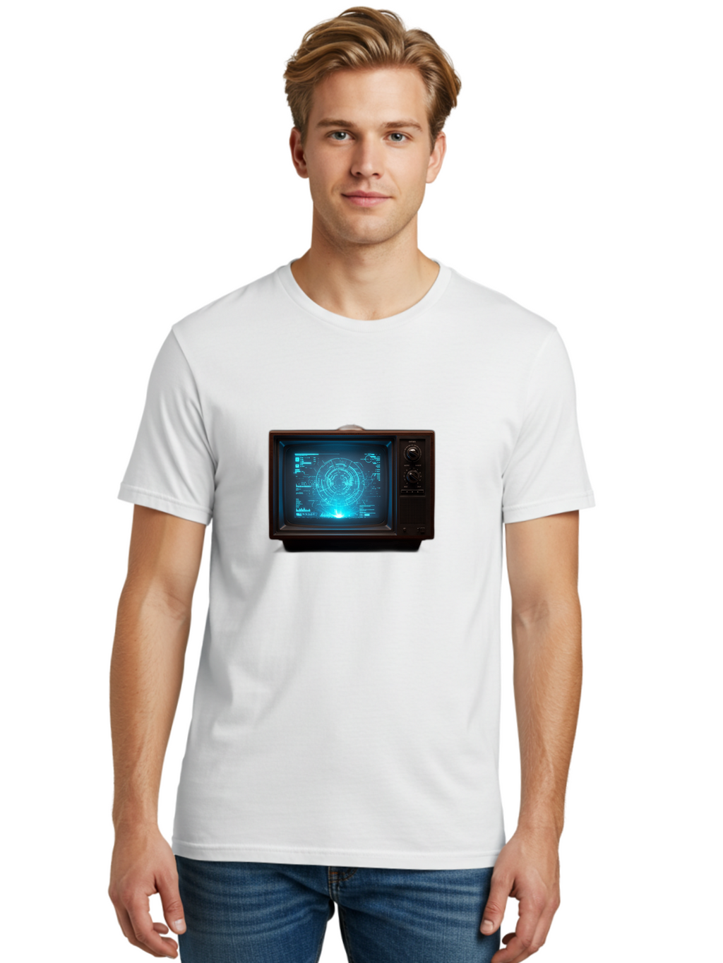 Retro-Tv-With-Radar-Screen Men'S Graphic Tee, 100% Cotton, Comfortable Casual Summer Wear, Machine Washable, Vintage Camera, Old Camera, Antique Camera, Black Camera, Classic Photography, Photography Equipment, Nostalgic Device, Film Camera, Bah025