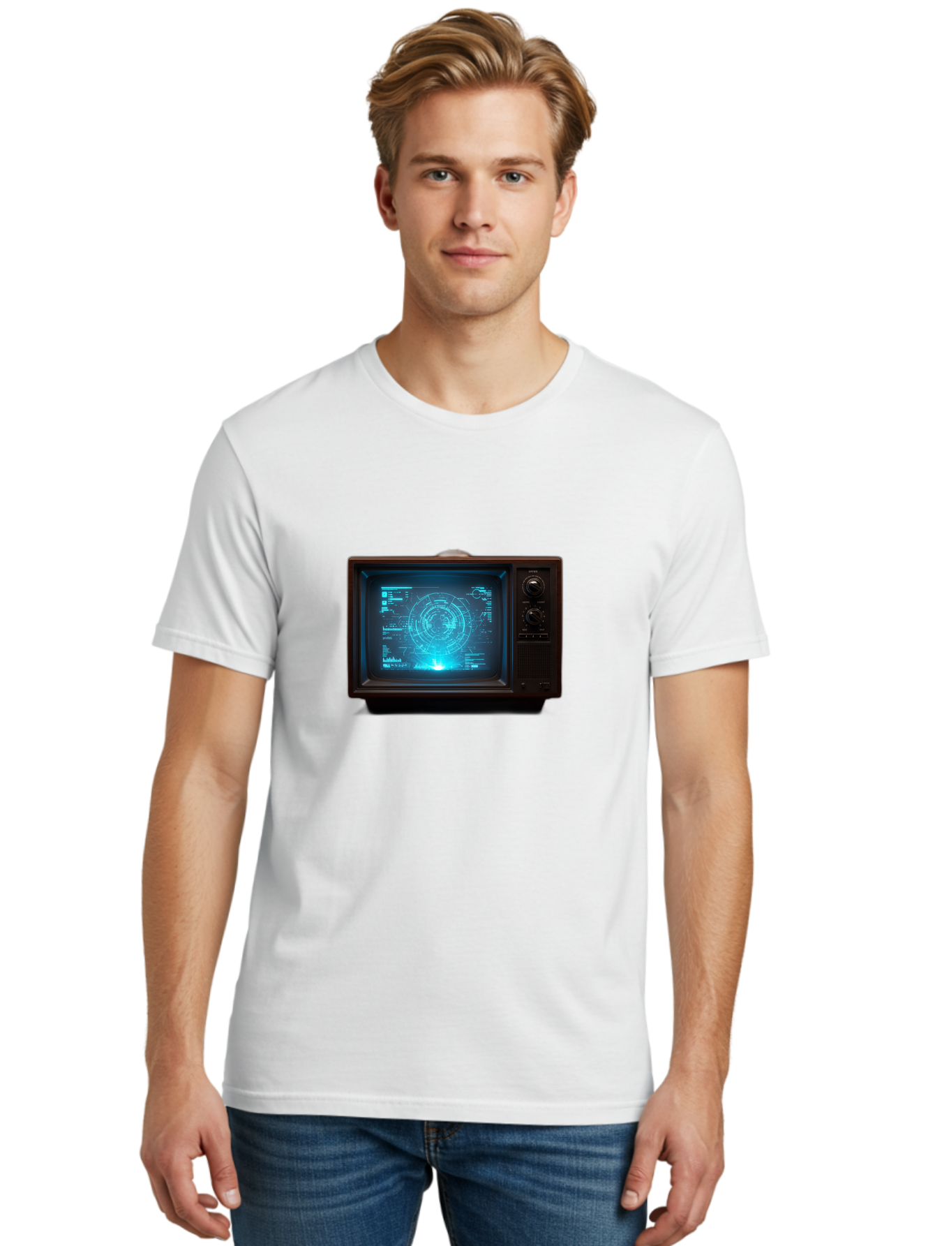 Retro-Tv-With-Radar-Screen Men'S Graphic Tee, 100% Cotton, Comfortable Casual Summer Wear, Machine Washable, Vintage Camera, Old Camera, Antique Camera, Black Camera, Classic Photography, Photography Equipment, Nostalgic Device, Film Camera, Bah025