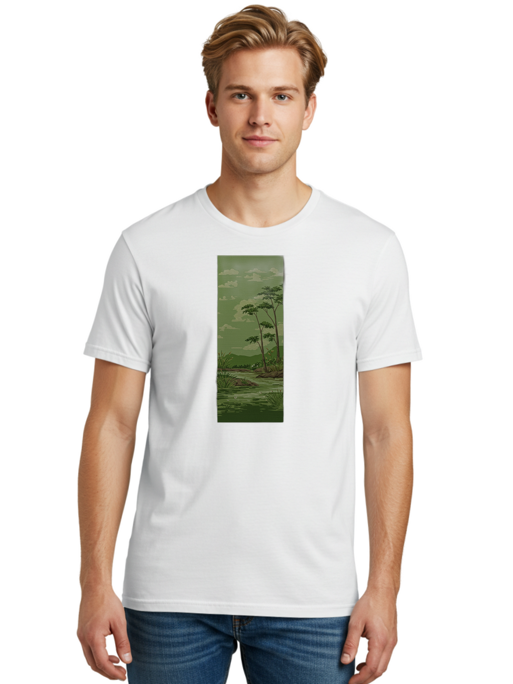 River-Landscape Men'S Graphic Tee, 100% Cotton, Comfortable Casual Summer Wear, Machine Washable, Vintage Camera, Old Camera, Antique Camera, Black Camera, Classic Photography, Photography Equipment, Nostalgic Device, Film Camera, Camera Art Bah027