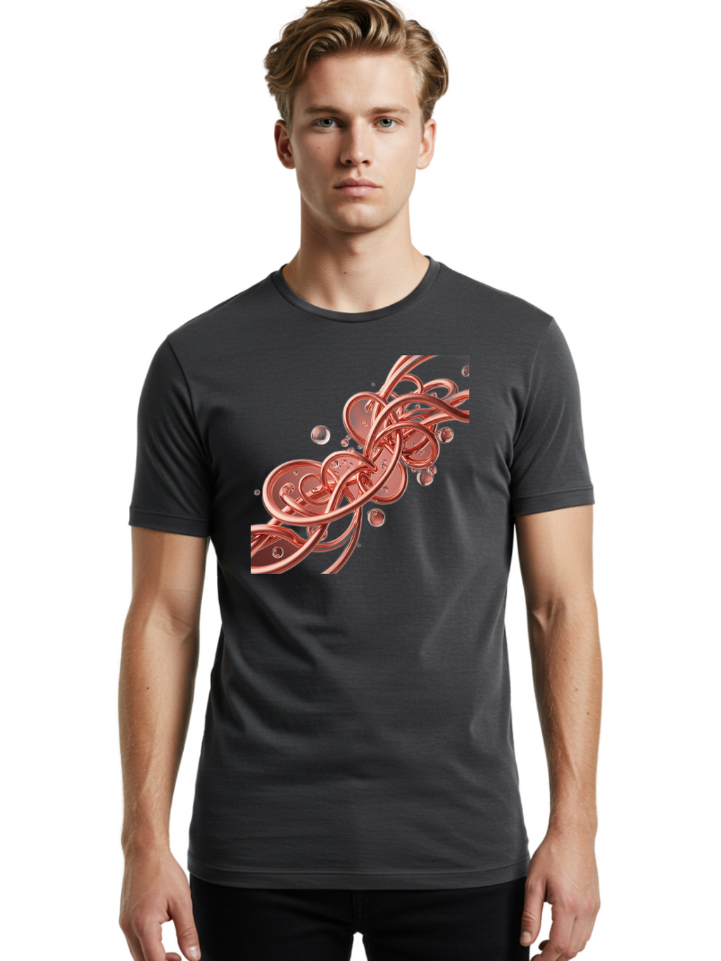 Rosegold-Abstract-Swirl Men'S Graphic Tee, 100% Cotton, Comfortable Casual Summer Wear, Machine Washable, Vintage Camera, Old Camera, Antique Camera, Black Camera, Classic Photography, Photography Equipment, Nostalgic Device, Film Camera, Bah046