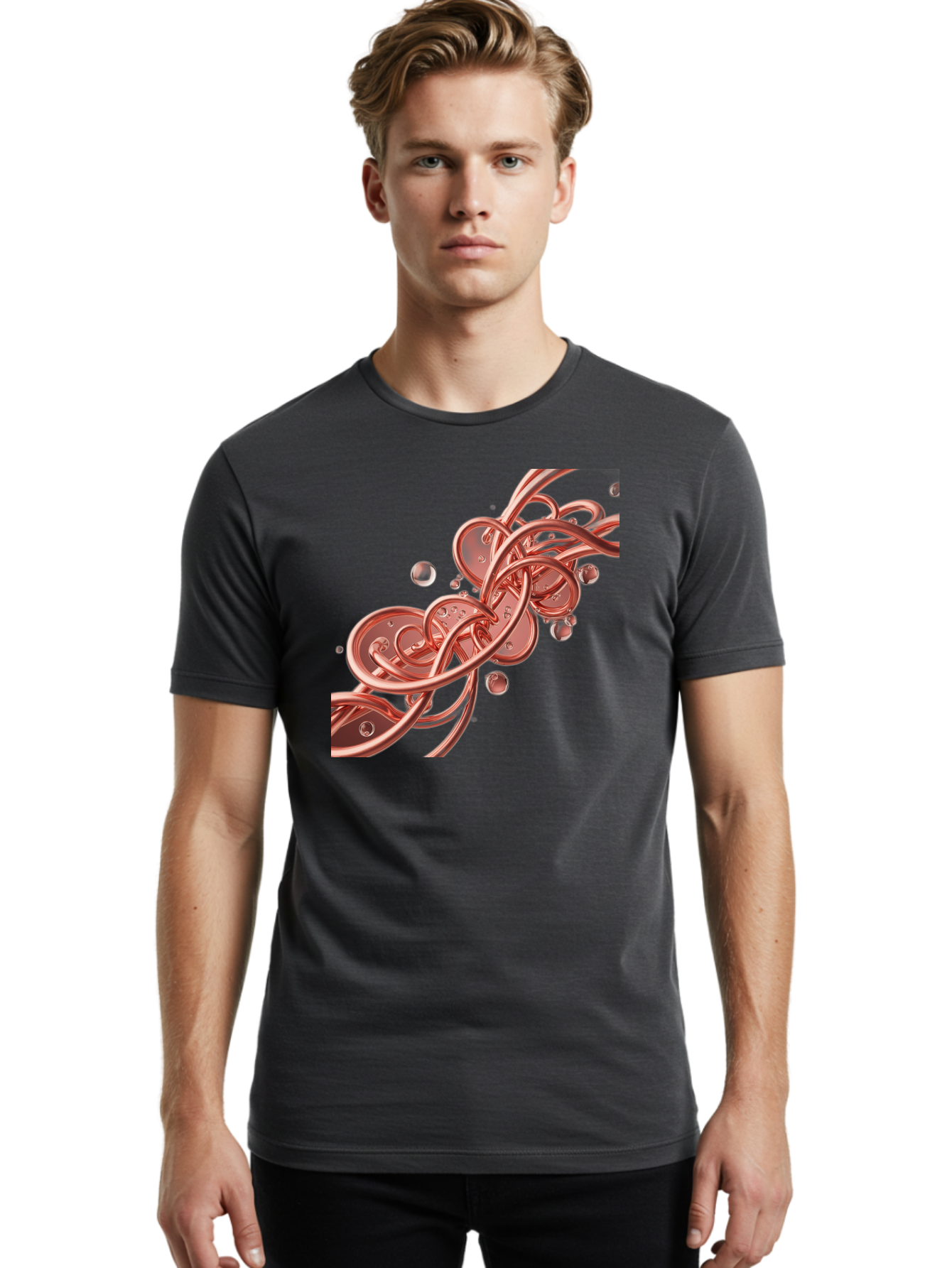 Rosegold-Abstract-Swirl Men'S Graphic Tee, 100% Cotton, Comfortable Casual Summer Wear, Machine Washable, Vintage Camera, Old Camera, Antique Camera, Black Camera, Classic Photography, Photography Equipment, Nostalgic Device, Film Camera, Bah046