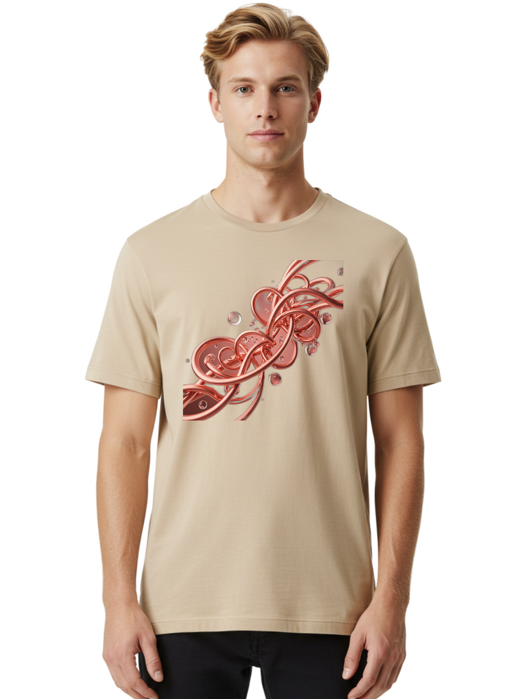 Rosegold-Abstract-Swirl Men'S Graphic Tee, 100% Cotton, Comfortable Casual Summer Wear, Machine Washable, Vintage Camera, Old Camera, Antique Camera, Black Camera, Classic Photography, Photography Equipment, Nostalgic Device, Film Camera, Bah046