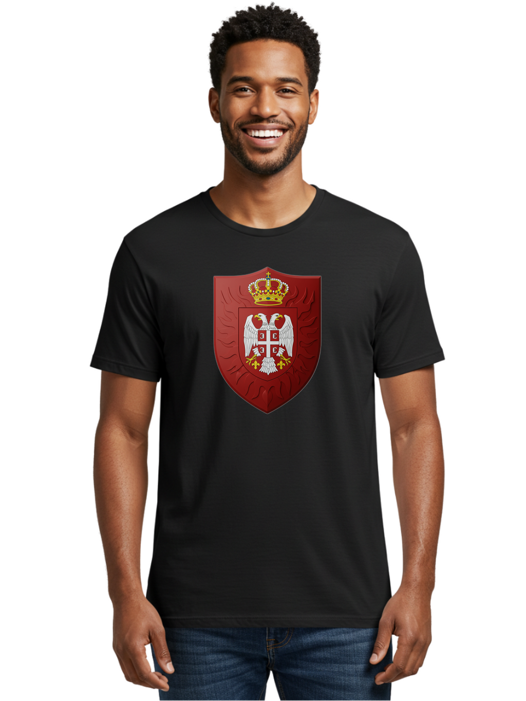 Serbian-Coat-Of-Arms-1 Men'S Graphic Tee, 100% Cotton, Comfortable Casual Summer Wear, Machine Washable, Vintage Camera, Old Camera, Antique Camera, Black Camera, Classic Photography, Photography Equipment, Nostalgic Device, Film Camera, Bah085