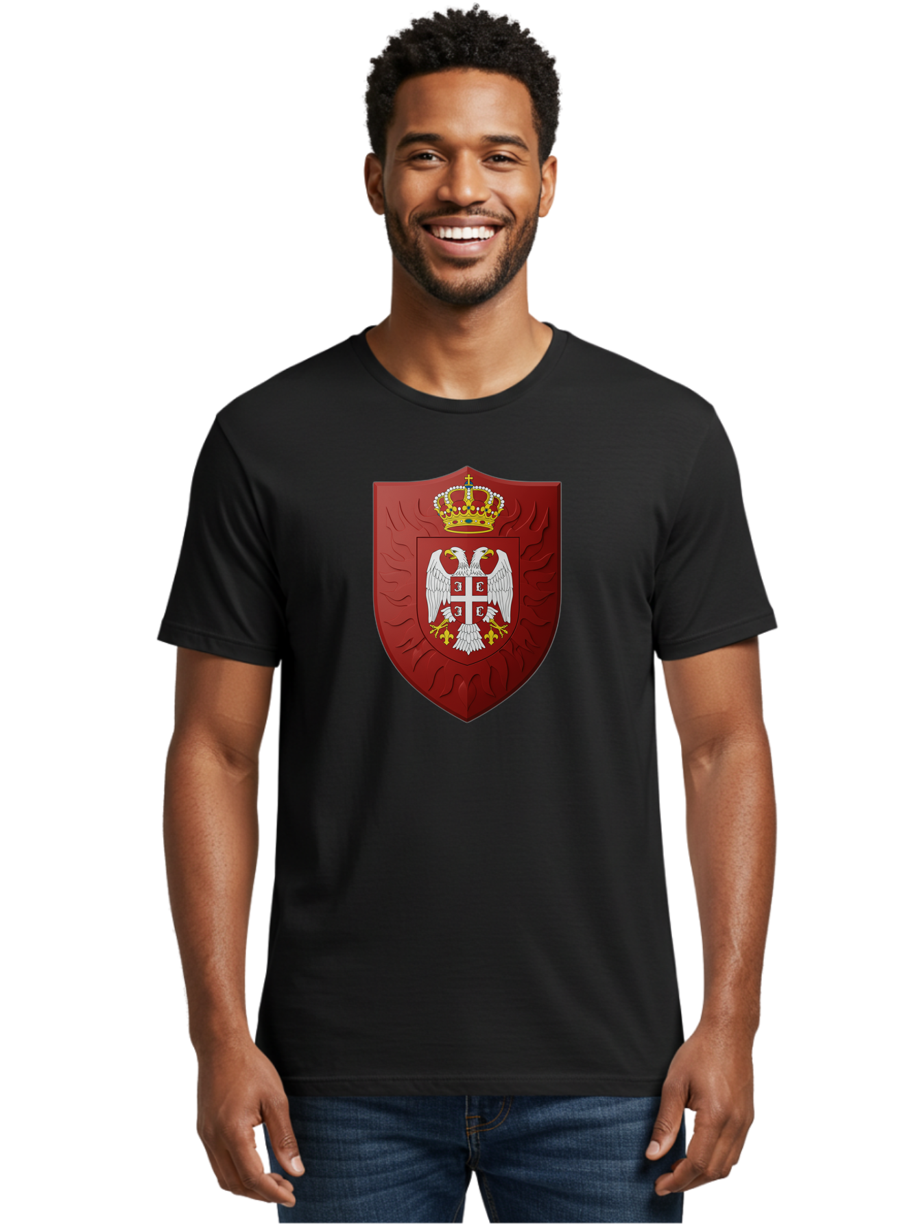 Serbian-Coat-Of-Arms-1 Men'S Graphic Tee, 100% Cotton, Comfortable Casual Summer Wear, Machine Washable, Vintage Camera, Old Camera, Antique Camera, Black Camera, Classic Photography, Photography Equipment, Nostalgic Device, Film Camera, Bah085