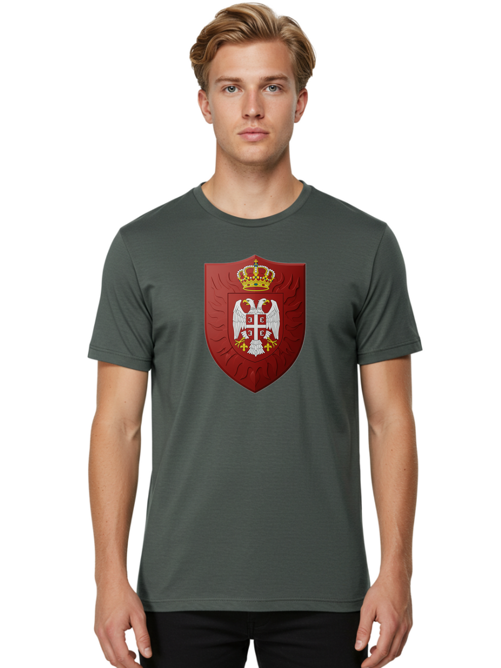 Serbian-Coat-Of-Arms-1 Men'S Graphic Tee, 100% Cotton, Comfortable Casual Summer Wear, Machine Washable, Vintage Camera, Old Camera, Antique Camera, Black Camera, Classic Photography, Photography Equipment, Nostalgic Device, Film Camera, Bah085
