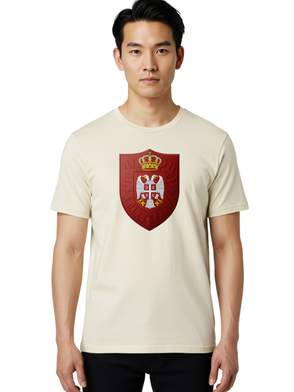 Serbian-Coat-Of-Arms-1 Men'S Graphic Tee, 100% Cotton, Comfortable Casual Summer Wear, Machine Washable, Vintage Camera, Old Camera, Antique Camera, Black Camera, Classic Photography, Photography Equipment, Nostalgic Device, Film Camera, Bah085
