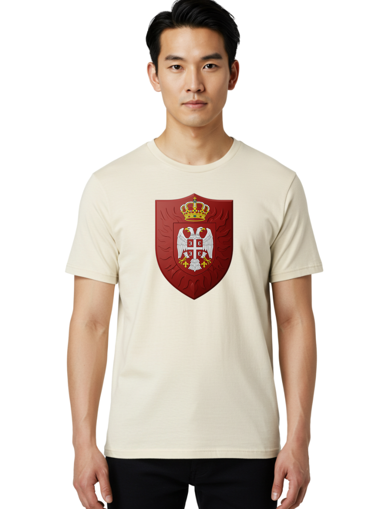Serbian-Coat-Of-Arms-1 Men'S Graphic Tee, 100% Cotton, Comfortable Casual Summer Wear, Machine Washable, Vintage Camera, Old Camera, Antique Camera, Black Camera, Classic Photography, Photography Equipment, Nostalgic Device, Film Camera, Bah085