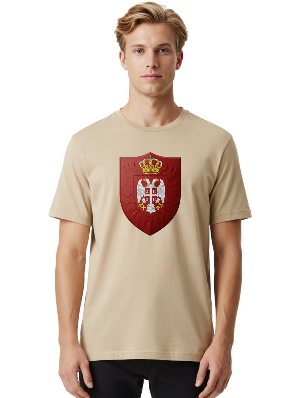 Serbian-Coat-Of-Arms-1 Men'S Graphic Tee, 100% Cotton, Comfortable Casual Summer Wear, Machine Washable, Vintage Camera, Old Camera, Antique Camera, Black Camera, Classic Photography, Photography Equipment, Nostalgic Device, Film Camera, Bah085