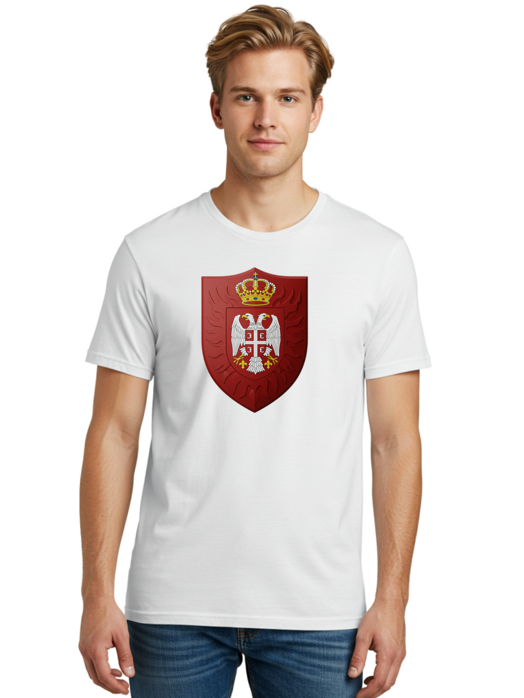 Serbian-Coat-Of-Arms-1 Men'S Graphic Tee, 100% Cotton, Comfortable Casual Summer Wear, Machine Washable, Vintage Camera, Old Camera, Antique Camera, Black Camera, Classic Photography, Photography Equipment, Nostalgic Device, Film Camera, Bah085