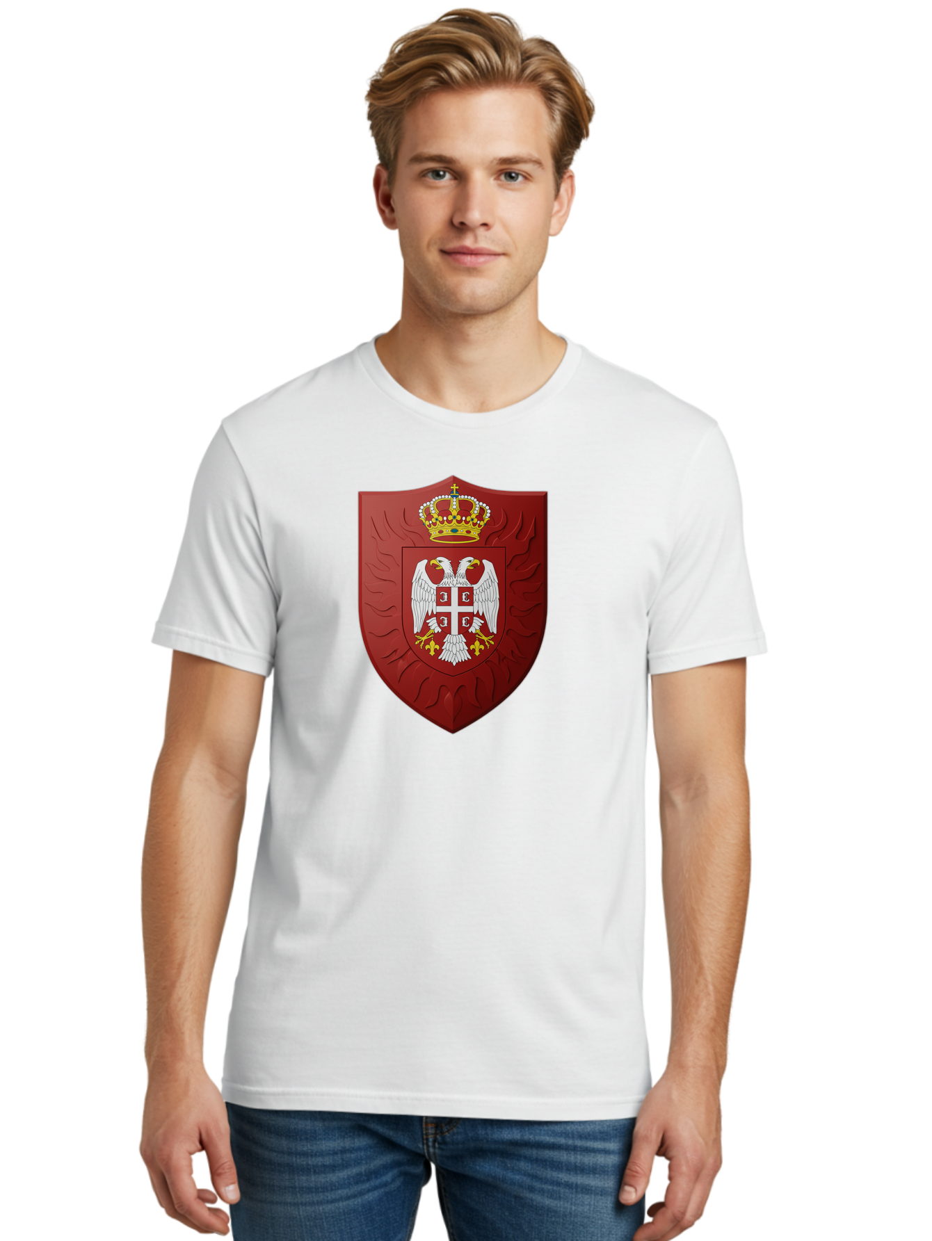 Serbian-Coat-Of-Arms-1 Men'S Graphic Tee, 100% Cotton, Comfortable Casual Summer Wear, Machine Washable, Vintage Camera, Old Camera, Antique Camera, Black Camera, Classic Photography, Photography Equipment, Nostalgic Device, Film Camera, Bah085